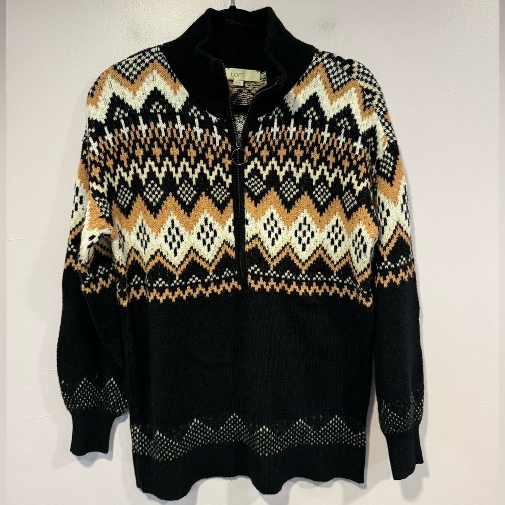 Loft oversized black and‎ brown quarter zip sweater